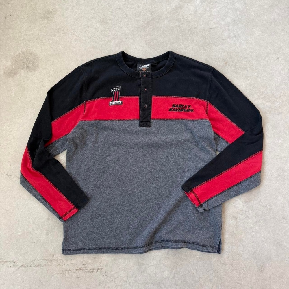 2000s Y2K Harley Davidson red & black long Sz XL shirt
